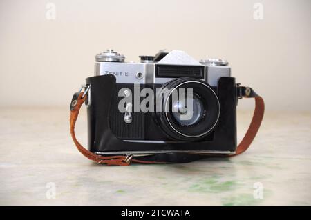 Zenith brand photography camera with lens and leather cover Stock Photo
