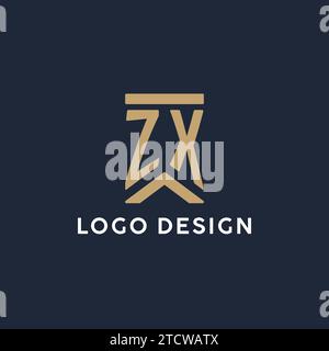 ZX initial monogram logo design with square shape design inspiration ...