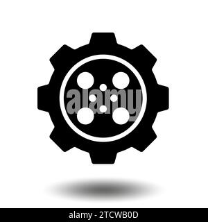 Black gear icon. Machine sprocket gear icon. Flat design. Vector cogwheel sign symbol on a white background. Stock Vector