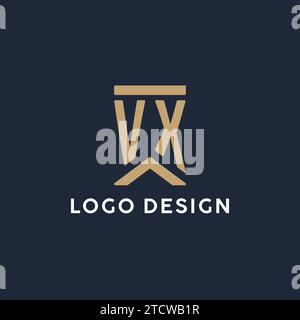 VX initial monogram logo design in a rectangular style with curved side ideas Stock Vector