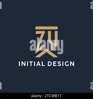 ZY initial monogram logo design with square shape design inspiration ...