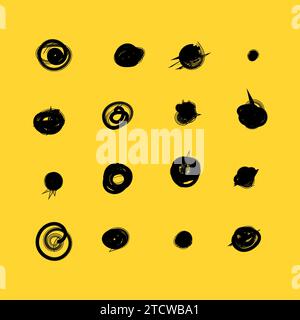 Set of hand drawn doodle circles in a grunge style. Vector illustration for bullet journal. Transparent background. Scribble doodle circle and point. Stock Vector