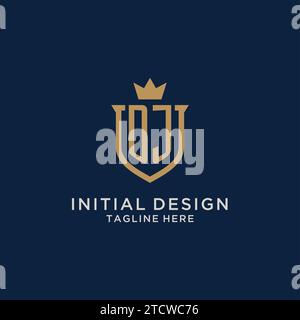 DJ initial shield crown logo vector graphic Stock Vector