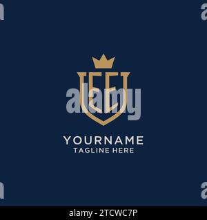 EE initial shield crown logo vector graphic Stock Vector