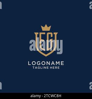EG initial shield crown logo vector graphic Stock Vector