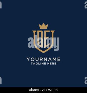 DE initial shield crown logo vector graphic Stock Vector