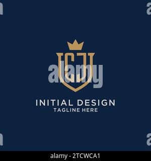 CJ initial shield crown logo vector graphic Stock Vector