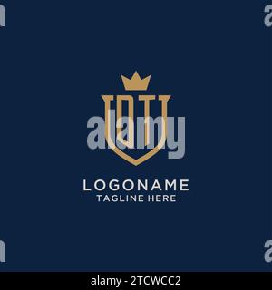 DT initial shield crown logo vector graphic Stock Vector
