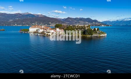 Aerial view of the Borromee islands on Lake Maggiore Stock Photo