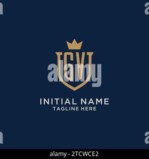 GV initial shield crown logo vector graphic Stock Vector