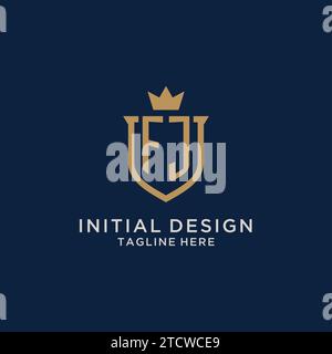 FJ initial shield crown logo vector graphic Stock Vector