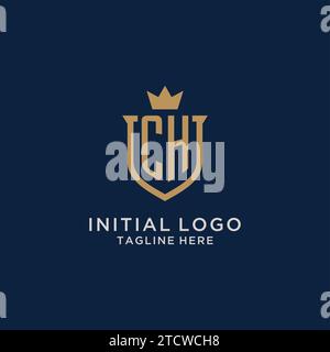 CH initial shield crown logo vector graphic Stock Vector