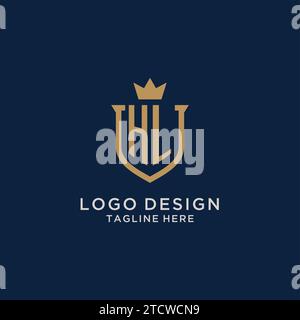 HL initial shield crown logo vector graphic Stock Vector