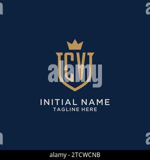CV initial shield crown logo vector graphic Stock Vector