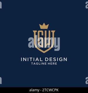 GW initial shield crown logo vector graphic Stock Vector
