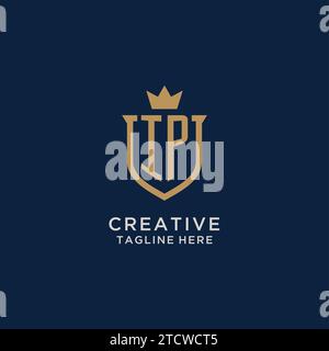 IP initial shield crown logo vector graphic Stock Vector