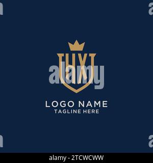 HX initial shield crown logo vector graphic Stock Vector