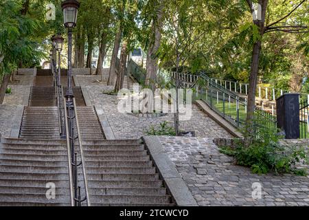 The stairs of the rue Foyatier which ascend  222 steps to the Sacré-Cœur in montmartre ,Paris France Stock Photo