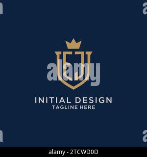 EJ initial shield crown logo vector graphic Stock Vector