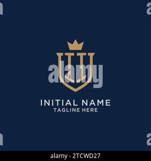 II initial shield crown logo vector graphic Stock Vector