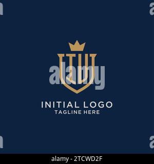 IU initial shield crown logo vector graphic Stock Vector