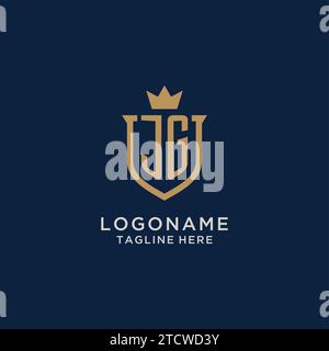 JG initial shield crown logo vector graphic Stock Vector