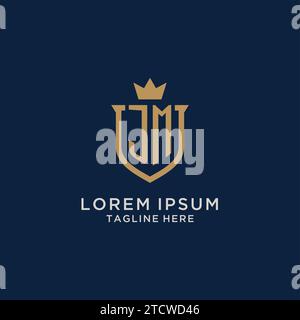 JM initial shield crown logo vector graphic Stock Vector