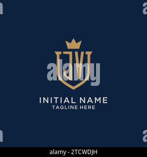 JV initial shield crown logo vector graphic Stock Vector