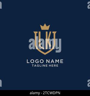 Initial LK logo shield crown style, luxury elegant monogram logo design ...