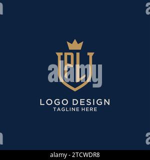 PL initial shield crown logo vector graphic Stock Vector