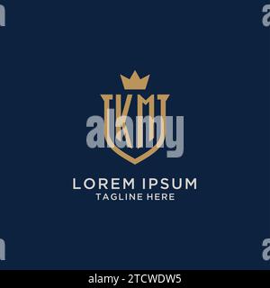KM initial shield crown logo vector graphic Stock Vector
