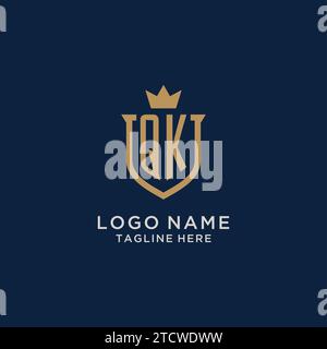 QK initial shield crown logo vector graphic Stock Vector