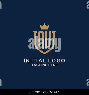 NU initial shield crown logo vector graphic Stock Vector