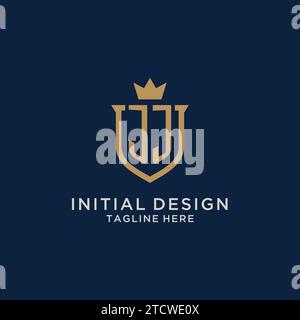 JJ initial shield crown logo vector graphic Stock Vector