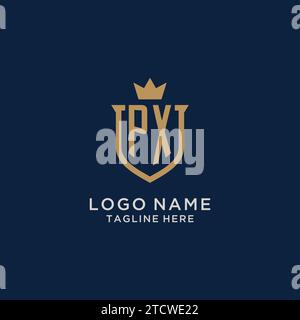 PX initial shield crown logo vector graphic Stock Vector