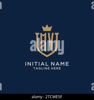 MV initial shield crown logo vector graphic Stock Vector