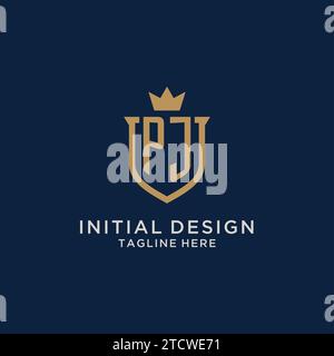 PJ initial shield crown logo vector graphic Stock Vector