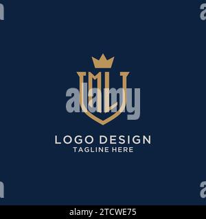 ML initial shield crown logo vector graphic Stock Vector