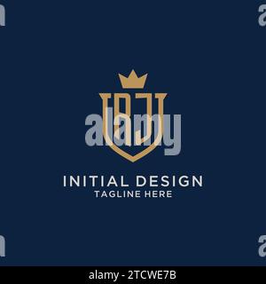 RJ initial shield crown logo vector graphic Stock Vector