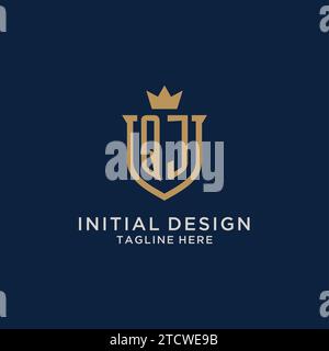 QJ initial shield crown logo vector graphic Stock Vector
