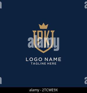 PK initial shield crown logo vector graphic Stock Vector