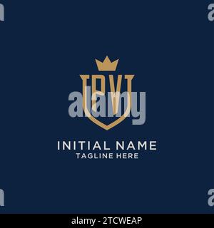 PV initial shield crown logo vector graphic Stock Vector