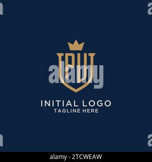 PU initial shield crown logo vector graphic Stock Vector