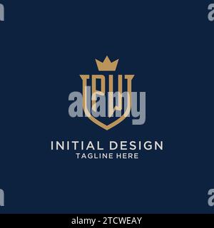 PW initial shield crown logo vector graphic Stock Vector