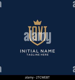 OV initial shield crown logo vector graphic Stock Vector
