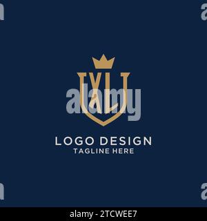 Xl Logo With Shield And Crown, Monogram Initial Logo Style Vector File 