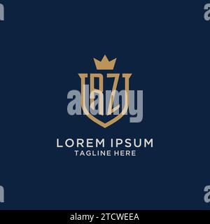 RZ initial shield crown logo vector graphic Stock Vector