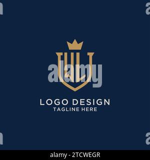 WL initial shield crown logo vector graphic Stock Vector