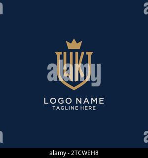 WK logo with shield and crown, initial monogram logo design ideas Stock ...