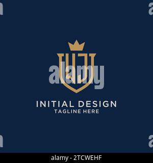 WJ initial shield crown logo vector graphic Stock Vector